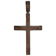 Sterling Silver Real Red Diamond Domed Cross Pendant 3.75" Pave Charm 1.90 CT.