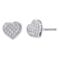 10K White Gold Round Pave Diamond Ladies Heart Stud Earrings 0.10 Ct.