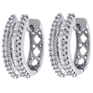 10K White Gold Baguette Diamond 3 Row Hoops Ladies Huggie Earrings 0.50 Ct.