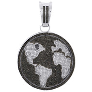 Sterling Silver Black & White Diamond World Map Pendant 3" Globe Charm 2.94 CT.
