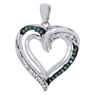 10K White Gold Blue Diamond Cut Out Double Heart Pendant 0.90" 0.16 CT.