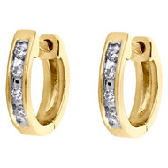 10K Yellow Gold Round Channel Set Diamond Mini Hinged Hoop Earrings 0.05 CT.