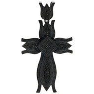 Black PVD Sterling Silver Black Diamond Cross Pendant 2.50" Pave Charm 0.30 CT.