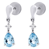 Diamond Created Blue Topaz Dangle Earrings .925 Sterling Silver Studs 1.72 Tcw