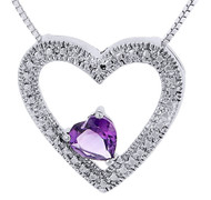 Amethyst Created Heart .925 Sterling Silver Pendant with Chain Necklace 0.67 Tcw
