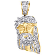 10K Yellow Gold Diamond Jesus Face Pendant Pave Set Charm 1.20" Long 0.38 CT.