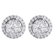 Diamond Circle Earrings 14K White Gold Round Solitaire Design Studs 0.97 Tcw.