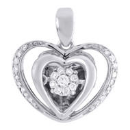 10K White Gold Dancing Diamond Shimmering Double Heart Pendant 0.15 CT.