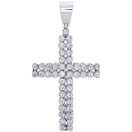 Sterling Silver Mens 2 Row Miracle Set Diamond Cross Pendant 3" Charm 1/3 CT.