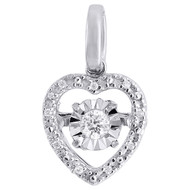 Dancing Solitaire Diamond Pendant 10K White Gold Heart Charm  0.07 CT.