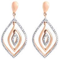 10K Rose Gold Moving Petal Shape Diamond Dangle Drop Fashion Earrings 0.40 Ct.