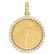 22K Gold American Eagle Liberty Coin 1/10th Oz. Diamond Mounting Pendant 0.63 CT