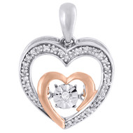 10K White Gold Dancing Diamond Shimmering Double Heart Pendant 0.10 CT.