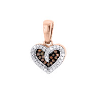 Red Diamond Heart Pendant 10k Rose Gold Round Charm Necklace 0.10 CT.