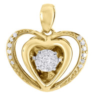 10K Yellow Gold Dancing Diamond Shimmering Double Heart Pendant 0.15 CT.