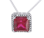 Diamond Necklace 925 Sterling Silver Created Red Ruby Pendant w/ Chain 1.90 Tcw.