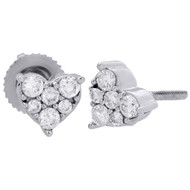 14K White Gold Diamond Heart Shape Cluster Frame Stud 6.50mm Earrings 1/3 Ct.