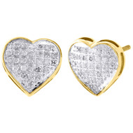 10K Yellow Gold Diamond Heart Studs Ladies 11.30mm Earrings Pave Set 0.17 Ct
