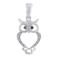 10K White Gold Red Diamond Ladies Owl Pendant Animal Charm  0.05 CT.