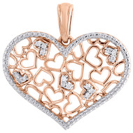 10K Rose Gold Diamond Ladies Multi Heart Pendant Miligrain Edged Charm 0.06 Ct.