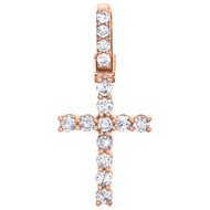 10K Rose Gold Prong Set 1 Row Solitaire Diamond Cross Pendant Charm 0.92 CT.