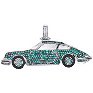 10K White Gold Real Blue Diamond Porsche Carrera Pendant 1.40" Car Charm 4.68 CT