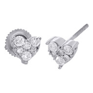 10K White Gold Diamond Heart Studs Cluster Mini 6.50mm Ladies Earrings 0.33 Ct.
