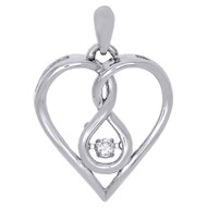 10K White Gold Round Dancing Diamond Infinity Heart Pendant 0.06 CT.