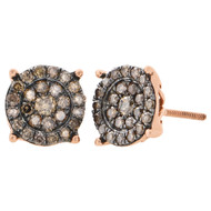 10K Rose Gold Brown Diamond Studs Ladies 10mm Circle Flat Earrings 1 Ct.
