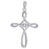 10K White Gold Dancing Diamond Infinity Cut Out Cross Pendant 0.20 CT.