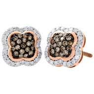 10K Rose Gold Brown Diamond Studs Ladies 9.25mm Flower Dome Earrings 0.50 Ct.