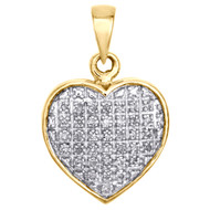 10K Yellow Gold Pave Set Diamond Mini Domed Heart Pendant 0.75" Charm 0.10 CT.