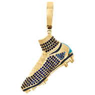 10K Yellow Gold Sapphire Gemstone Right Soccer Shoe Cleat Pendant Charm 2.28 CT.