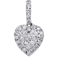 14K White Gold Genuine Round Diamond Heart Pendant 0.60" Halo Tier Charm 1/3 CT.