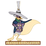 10K Yellow Gold Multi Color Genuine Gemstones & Round Diamond Custom Made Darkwing Duck 3.50" Pendant Pave Charm 8 ct. t.w.