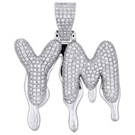10K White Gold Diamond 2 Letter Y M Initial Pendant 1.75" Custom Drip Charm 5 CT