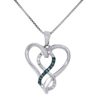 .925 Sterling Silver Blue Diamond Heart & Infinity Pendant 0.10 Ct. w/ Chain