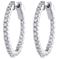 10K White Gold Round Diamond Prong Set In & Out Hoop Earrings 24mm Huggie 1 CT.