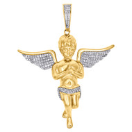 10K Yellow Gold Diamond Praying Hands 3D Angel Pendant 2.15" Pave Charm 1/2 CT.