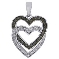 10K White Gold Intertwine Double Hearts Diamond Pendant Charm  1/10 CT.