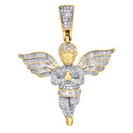 10K Yellow Gold Diamond Mini Angel Praying Hand Pendant 1.55" Pave Charm 3/4 CT.