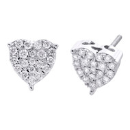 10K White Gold Diamond 3 Prong Heart Frame Cluster Studs 9mm Earrings 1/2 CT.