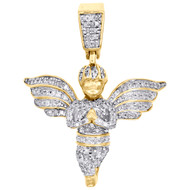 10K Yellow Gold Diamond Mini Angel Praying Hand Pendant 1.20" Pave Charm 3/8 CT.