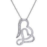 Intertwine Tilted Double Heart Diamond Pendant Sterling Silver Charm 1/20 Ct.