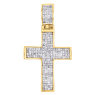 10K Yellow Gold Princess Cut Diamond Concave Cross Pendant 1.50" Charm 1.50 CT.