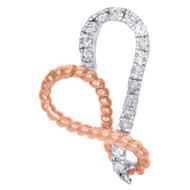 10K White Gold Diamond Tilted Heart Slide Rose Rope Pendant 0.65" Charm 1/6 CT.