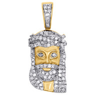 10K Yellow Gold Diamond Small Mini Jesus Face Pendant 0.95" Pave Charm 1/3 CT.