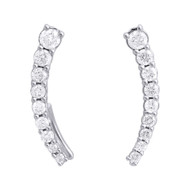 10K White Gold Diamond Ear Climbers Graduated Stones Earrings 1/2" Long 0.25 CT.