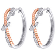 10K White Gold Diamond Rose Rope Hoop Huggie 0.75" Prong Set Earrings 1/4 CT.