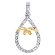 10K Two Tone Gold Round Diamond Teardrop Holding Hand Ladies Pendant 0.17 Ct.